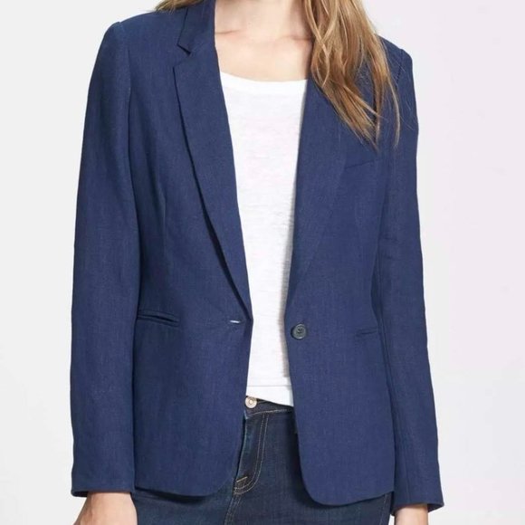 Joie Navy Blue Linen Blazer Jacket - Picture 1 of 12